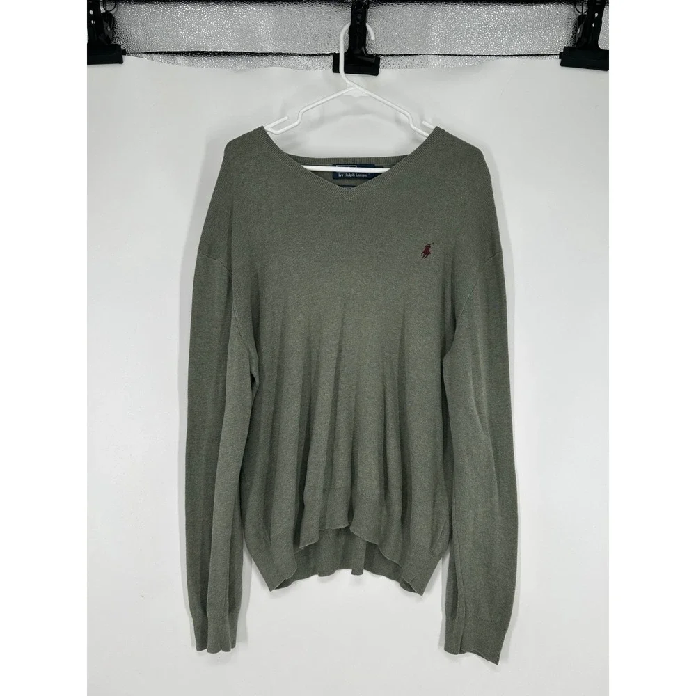 Polo Ralph Lauren Sweater‎ Mens XL Moss Army 100% Pima Cotton V Neck Pullover